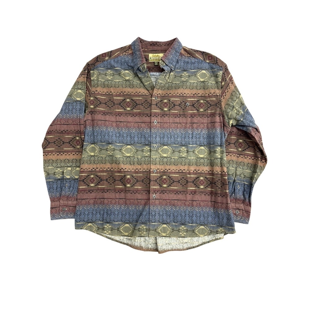 Cabelas Deerskin Soft Chamois Shirt Mens XL Southwestern Geometric Flannel